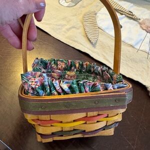 Longaberger Woven Multi-Color Easter Basket with Floral Fabric & Plastic Liner